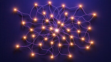 Fototapete - A network of glowing nodes interconnected by lines, set against a dark background, illustrating concepts of connectivity and data flow.