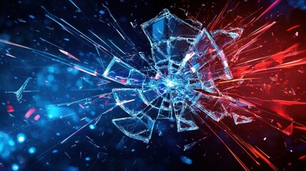 Poster - A sleek digital banner featuring a shattered economic graph with glowing blue and red lines, symbolizing market decline.