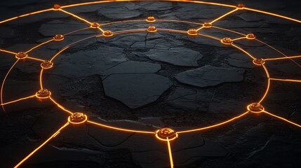 Aufkleber - A dark, mystical circular pattern with glowing orange lines connecting nodes on a textured surface, evoking themes of magic and technology.