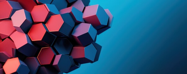Aufkleber - Abstract geometric design featuring hexagonal shapes in vibrant red and blue tones against a smooth gradient background.