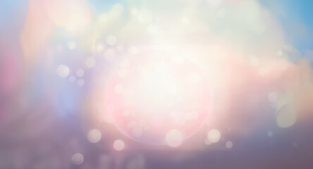Wall Mural - soft blurry background with bokeh lights and pastel colors of pink, blue, and white creating a dream