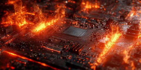 Poster - Burning Motherboard in Flames