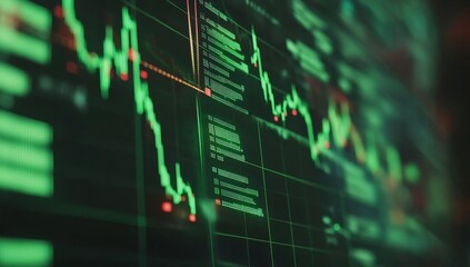 Poster - Night market trading, stock market downturn, illuminated screen, busy trading floor