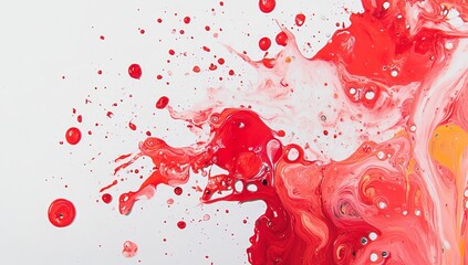 Poster - Red and white paint splashes on white background