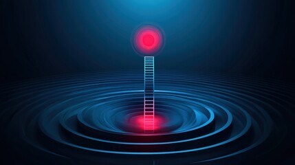 Poster - abstract representation of a glowing red sphere above a ladder emerging from circular ripples in wat