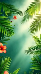 Poster - A beautiful green background with a vibrant red flower in the foreground. The flower is a bright and eye-catching red color, standing out against the lush green leaves