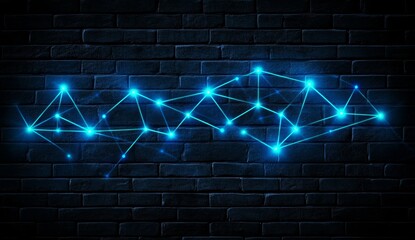 Poster - Neon network design on dark brick wall