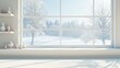 © setiyo - Snowy winter landscape viewed from a bright windowsill.