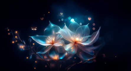 Canvas Print - luminous ethereal flowers softly glow against a dark backdrop, creating a magical and dreamy scene w