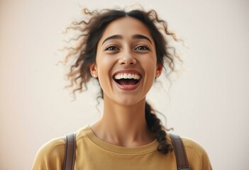 Wall Mural - Female portrait with excited expression