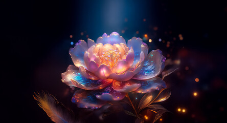 Canvas Print - a luminous flower blooms in the dark, casting a soft, ethereal glow. its petals display shades of bl