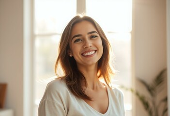 Wall Mural - Female portrait with natural light and subtle smile