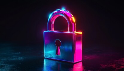 Aufkleber - Neon lock icon on dark reflective surface