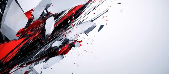 Poster - Abstract explosion of red, black, and white fragments