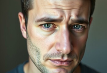 Wall Mural - Photorealistic portrait of a male person feeling ashamed