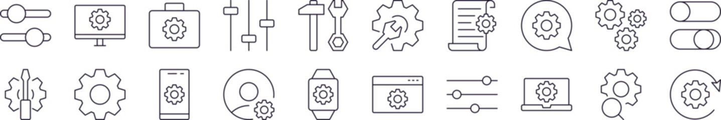 Wall Mural - settings outline simple linear image collection. editable stroke. perfect for web sites, books, card