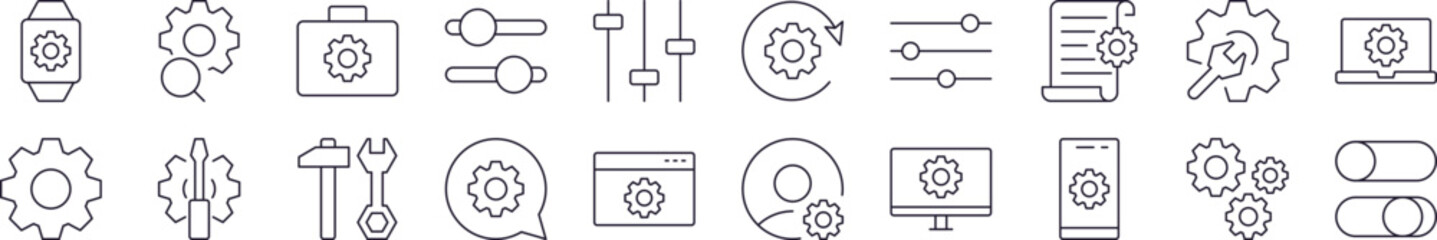 Wall Mural - settings pack of thin icons. editable stroke. perfect for web sites, books, cards, apps