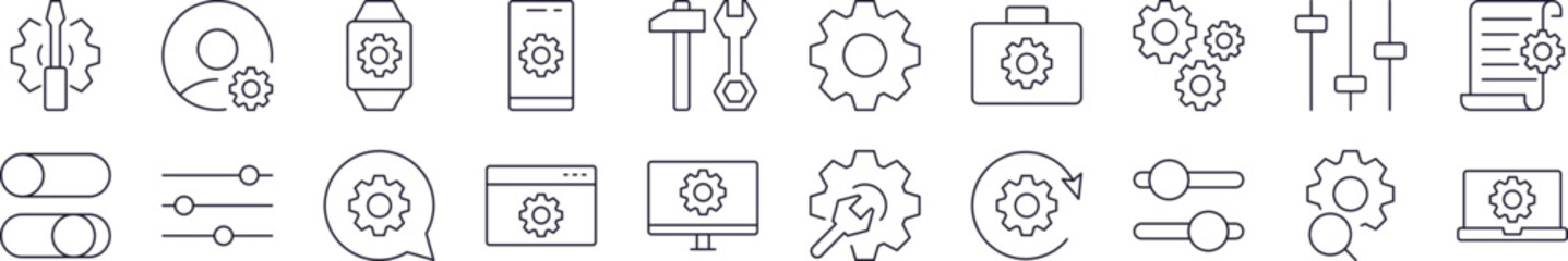 Wall Mural - settings simple isolated line icons collection. editable stroke. perfect for web sites, books, cards