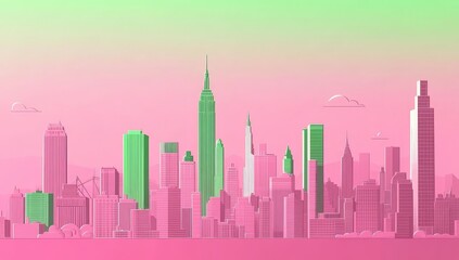 Aufkleber - Pastel NYC Skyline Illustration