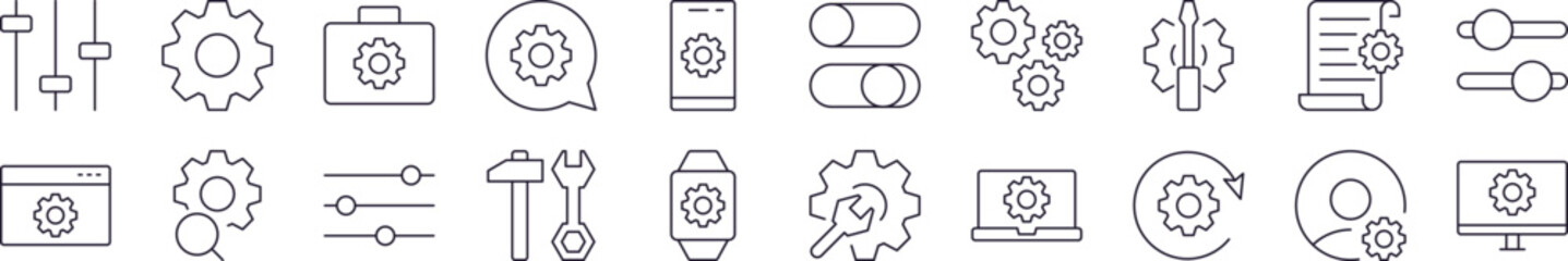 Wall Mural - settings icon set for ui, placards, books, apps. editable stroke. perfect for web sites, books, card