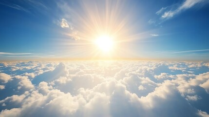 dreamy sky with wispy cirrus clouds stretching across a deep blue canvas, glowing with golden sunlig
