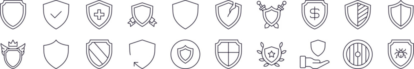 Wall Mural - shield simple isolated line icons collection. editable stroke. perfect for web sites, books, cards, 