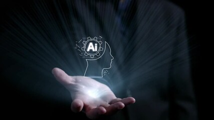 Poster - human interact with ai artificial intelligence brain processor in concept of ai artificial intellige