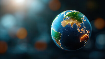 Fototapete - digital holographic globe floats in cinematic world, illuminated with vibrant colors and intricate details, symbolizing global connectivity and technology