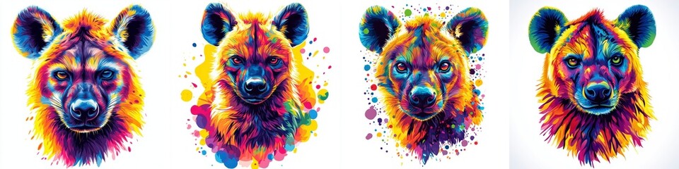 Naklejka na meble Vibrant Hyena Portrait Collage Artistic Rendition Wild Animal Faces Bold Color Pop Graphic Design Elements