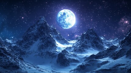 winter mountain range landscape under a bright moonlight beautiful starry sky background a peaceful 