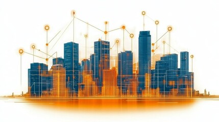 Poster - Smart City Network Connection Concept Representing Global Digitalisation and Data Transmission with Modern Urban Architecture