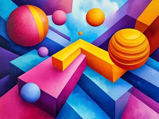 Poster - Abstract Geometric Shapes Art Painting with Vibrant Colors
