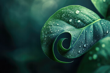 Aufkleber - Close-up of a lush, dew-kissed leaf, showcasing its intricate details and vibrant green hue.