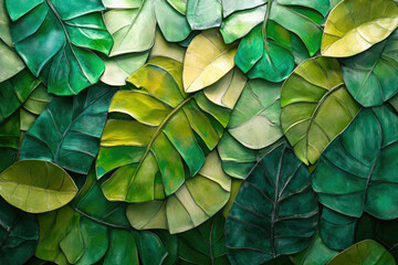 Poster - A lush collection of vibrant green leaves, richly textured and intricately detailed, creates a captivating natural scene.