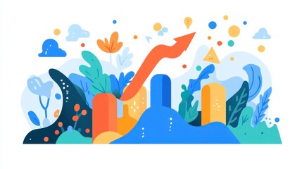 Poster - colorful abstract illustration depicting growth and nature with dynamic shapes and elements