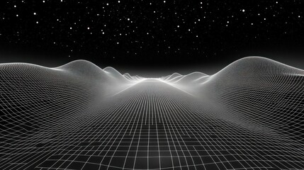 Poster - Abstract wireframe landscape at night with stars.