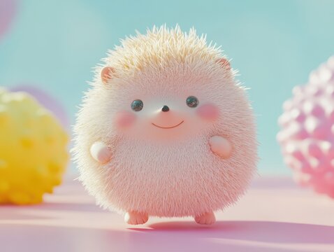 Adorable Fluffy White Hedgehog in Pastel Pink Setting
