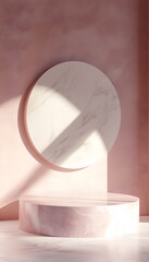 Wall Mural - A pink marble podium displays a marble circular backdrop design