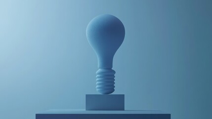 Poster - Abstract blue light bulb sculpture on a pedestal with soft lighting and gradient background
