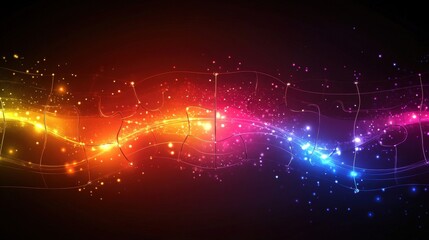 Poster - vibrant abstract wave of colorful light particles flowing across a dark background