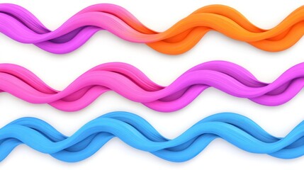 Wall Mural - Three vibrant wavy lines in pink, orange, and blue on white background.