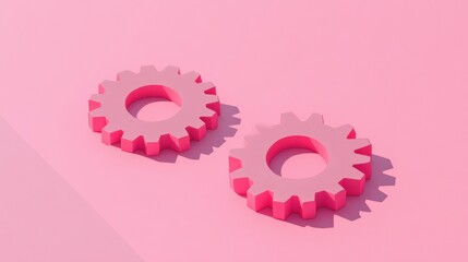 Poster - two vibrant pink gears placed on a soft pink background, showcasing a playful design concept