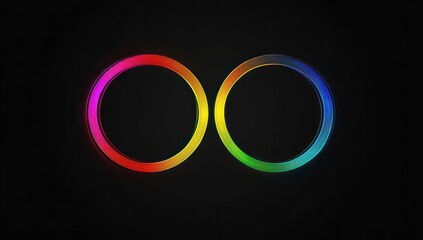 Wall Mural - two interconnected rainbow rings on black background.