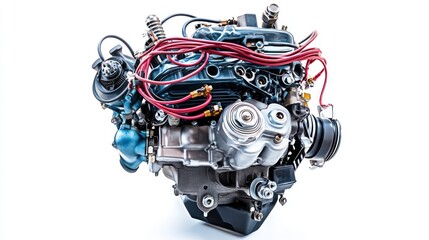 Poster - Close-up of a detailed, disassembled engine, showcasing its internal components and wiring.