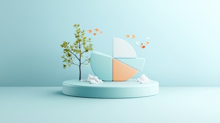 Fototapete - A 3D pie chart with a visually appealing design, showcasing the allocation of a budget across different departments within an organization, with each slice representing a specific department and its