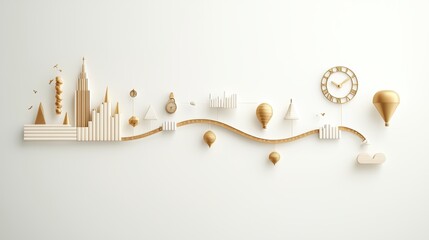 Fototapete - A timeline infographic summarizing the history of a company, highlighting key milestones, product launches, acquisitions, and achievements, presented in a visually engaging and informative way for