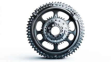 Poster - Close-up of a metallic gear with intricate details against a white background.