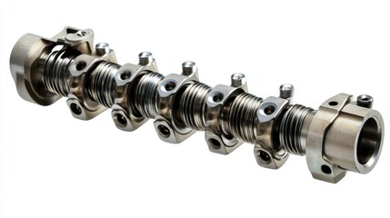 Poster - Close-up of a metallic industrial component with multiple sections and fasteners.