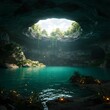 © SaintBunad - Encantador lago subterráneo en una cueva iluminada por el sol con agua color esmeralda y exuberante vegetación