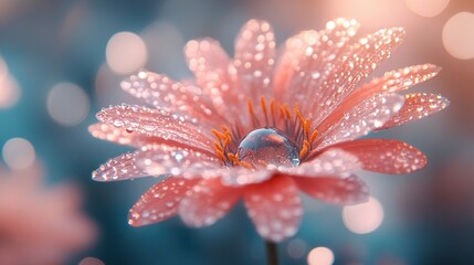 Aufkleber - Close-up of a pink flower with water droplets, soft focus background.